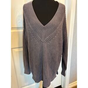 Aerie Oversized Chunky Knit V-Neck Tunic Sweater XS Mushroom Gray
